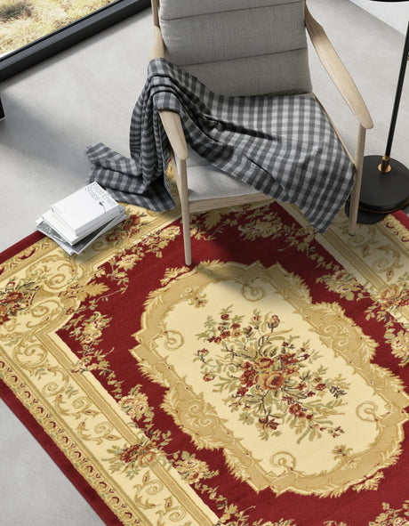 Red 4' 1 x 6' 1 Versailles Rectangle Area Rug Classic Traditional Motif Indoor Carpet for Hallways, Dining Rooms, Bedrooms, Living Room, Office for Sale at Rug Engine