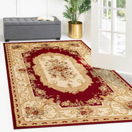 Red 10' x 14' 1 Versailles Rectangle Area Rug Classic Traditional Motif Indoor Carpet for Hallways, Dining Rooms, Bedrooms, Living Room, Office for Sale at Rug Engine