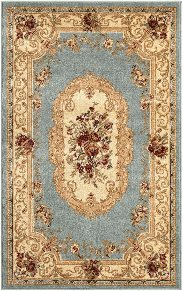 Light Blue 3' 1 x 5' 3 Versailles Rectangle Area Rug Classic Traditional Motif Indoor Carpet for Hallways, Dining Rooms, Bedrooms, Living Room, Office for Sale at Rug Engine