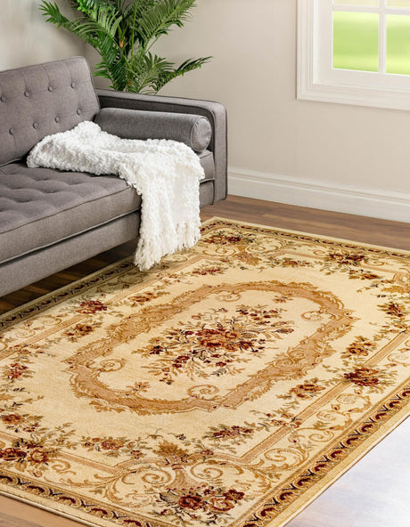 Cream 9' x 12' Versailles Rectangle Area Rug Classic Traditional Motif Indoor Carpet for Hallways, Dining Rooms, Bedrooms, Living Room, Office for Sale at Rug Engine