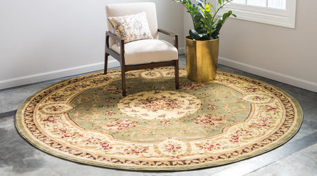 Green 7' 10 x 7' 10 Versailles Round Area Rug Classic Traditional Motif Indoor Carpet for Hallways, Dining Rooms, Bedrooms, Living Room, Office for Sale at Rug Engine