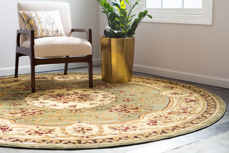 Green 6' 1 x 6' 1 Versailles Round Area Rug Classic Traditional Motif Indoor Carpet for Hallways, Dining Rooms, Bedrooms, Living Room, Office for Sale at Rug Engine