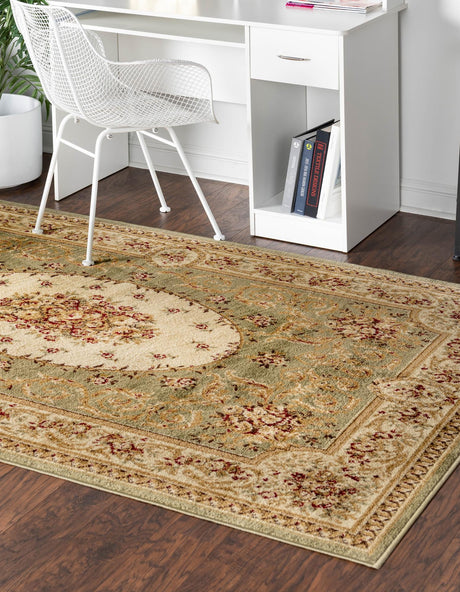 Green 5' 3 x 8' Versailles Rectangle Area Rug Classic Traditional Motif Indoor Carpet for Hallways, Dining Rooms, Bedrooms, Living Room, Office for Sale at Rug Engine