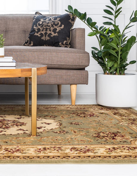 Green 5' 3 x 8' Versailles Rectangle Area Rug Classic Traditional Motif Indoor Carpet for Hallways, Dining Rooms, Bedrooms, Living Room, Office for Sale at Rug Engine