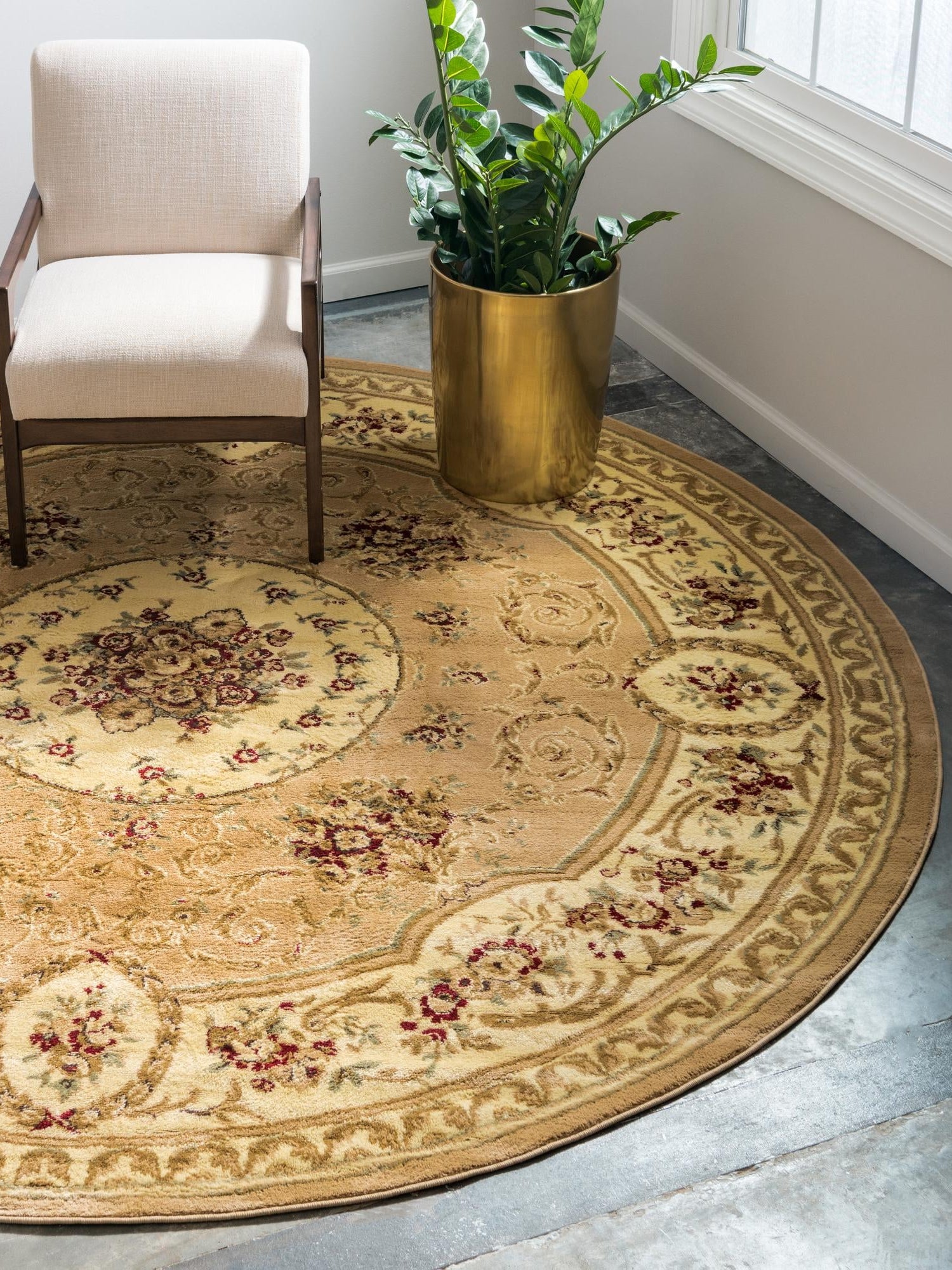 Tan 6' 1 x 6' 1 Versailles Round Area Rug