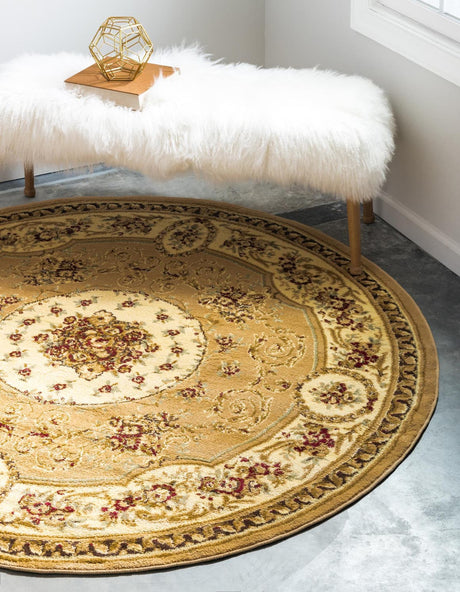 Tan 6' 1 x 6' 1 Versailles Round Area Rug