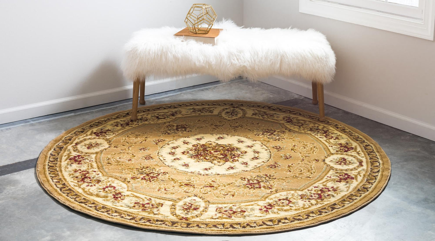 Tan 6' 1 x 6' 1 Versailles Round Area Rug
