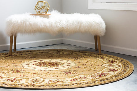 Tan 6' 1 x 6' 1 Versailles Round Area Rug Classic Traditional Motif Indoor Carpet for Hallways, Dining Rooms, Bedrooms, Living Room, Office for Sale at Rug Engine