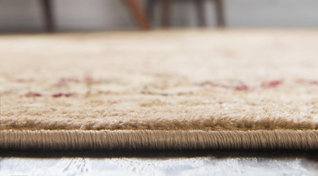 Tan 6' 1 x 6' 1 Versailles Round Area Rug Classic Traditional Motif Indoor Carpet for Hallways, Dining Rooms, Bedrooms, Living Room, Office for Sale at Rug Engine