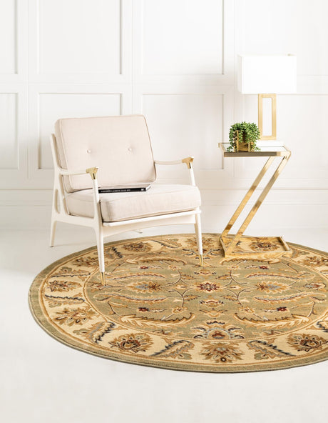 Green 6' 1 x 6' 1 Voyage Round Area Rug Persian Inspired Classic Traditional Design Durable Carpet Mat for Home Interior Design for Sale at Rug Engine