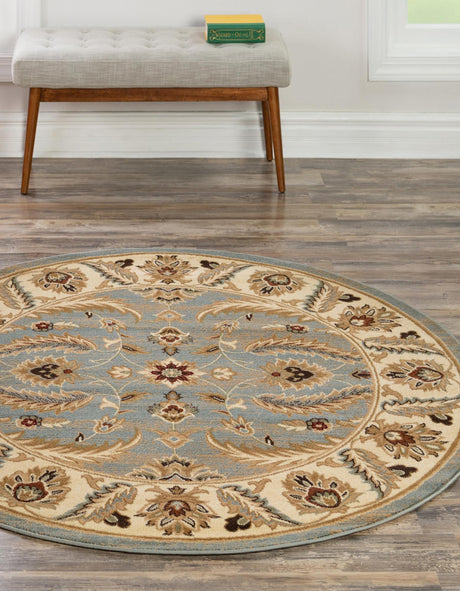 Light Blue 6' 1 x 6' 1 Voyage Round Area Rug Persian Inspired Classic Traditional Design Durable Carpet Mat for Home Interior Design for Sale at Rug Engine