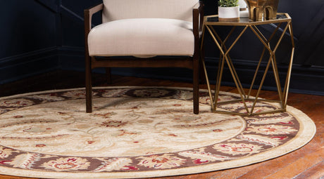 Cream 7' 10 x 7' 10 Voyage Round Area Rug Persian Inspired Classic Traditional Design Durable Carpet Mat for Home Interior Design for Sale at Rug Engine
