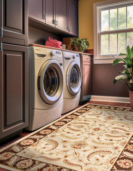 Cream 9' x 12' Voyage Rectangle Area Rug Persian Inspired Classic Traditional Design Durable Carpet Mat for Home Interior Design for Sale at Rug Engine