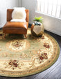 Green 7' 10 x 7' 10 Versailles Round Area Rug Classic Traditional Motif Indoor Carpet for Hallways, Dining Rooms, Bedrooms, Living Room, Office for Sale at Rug Engine