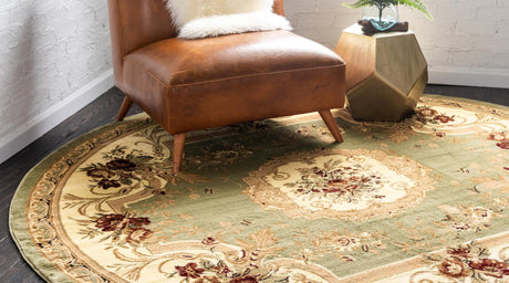 Green 6' 1 x 6' 1 Versailles Round Area Rug Classic Traditional Motif Indoor Carpet for Hallways, Dining Rooms, Bedrooms, Living Room, Office for Sale at Rug Engine