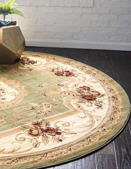 Green 10' x 10' Versailles Round Area Rug Classic Traditional Motif Indoor Carpet for Hallways, Dining Rooms, Bedrooms, Living Room, Office for Sale at Rug Engine