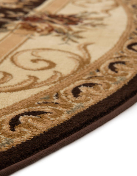 Brown 7' 10 x 7' 10 Versailles Round Area Rug Classic Traditional Motif Indoor Carpet for Hallways, Dining Rooms, Bedrooms, Living Room, Office for Sale at Rug Engine