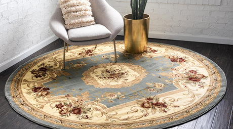 Light Blue 13' 1 x 13' 1 Versailles Round Area Rug Classic Traditional Motif Indoor Carpet for Hallways, Dining Rooms, Bedrooms, Living Room, Office for Sale at Rug Engine