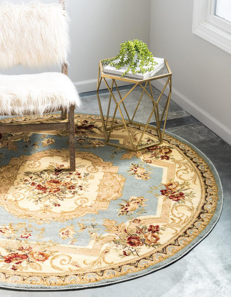 Light Blue 13' 1 x 13' 1 Versailles Round Area Rug
