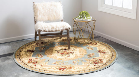 Light Blue 10' x 10' Versailles Round Area Rug Classic Traditional Motif Indoor Carpet for Hallways, Dining Rooms, Bedrooms, Living Room, Office for Sale at Rug Engine