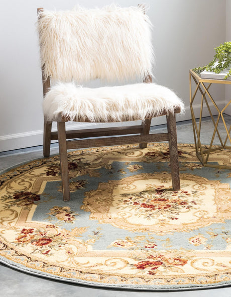 Light Blue 13' 1 x 13' 1 Versailles Round Area Rug Classic Traditional Motif Indoor Carpet for Hallways, Dining Rooms, Bedrooms, Living Room, Office for Sale at Rug Engine