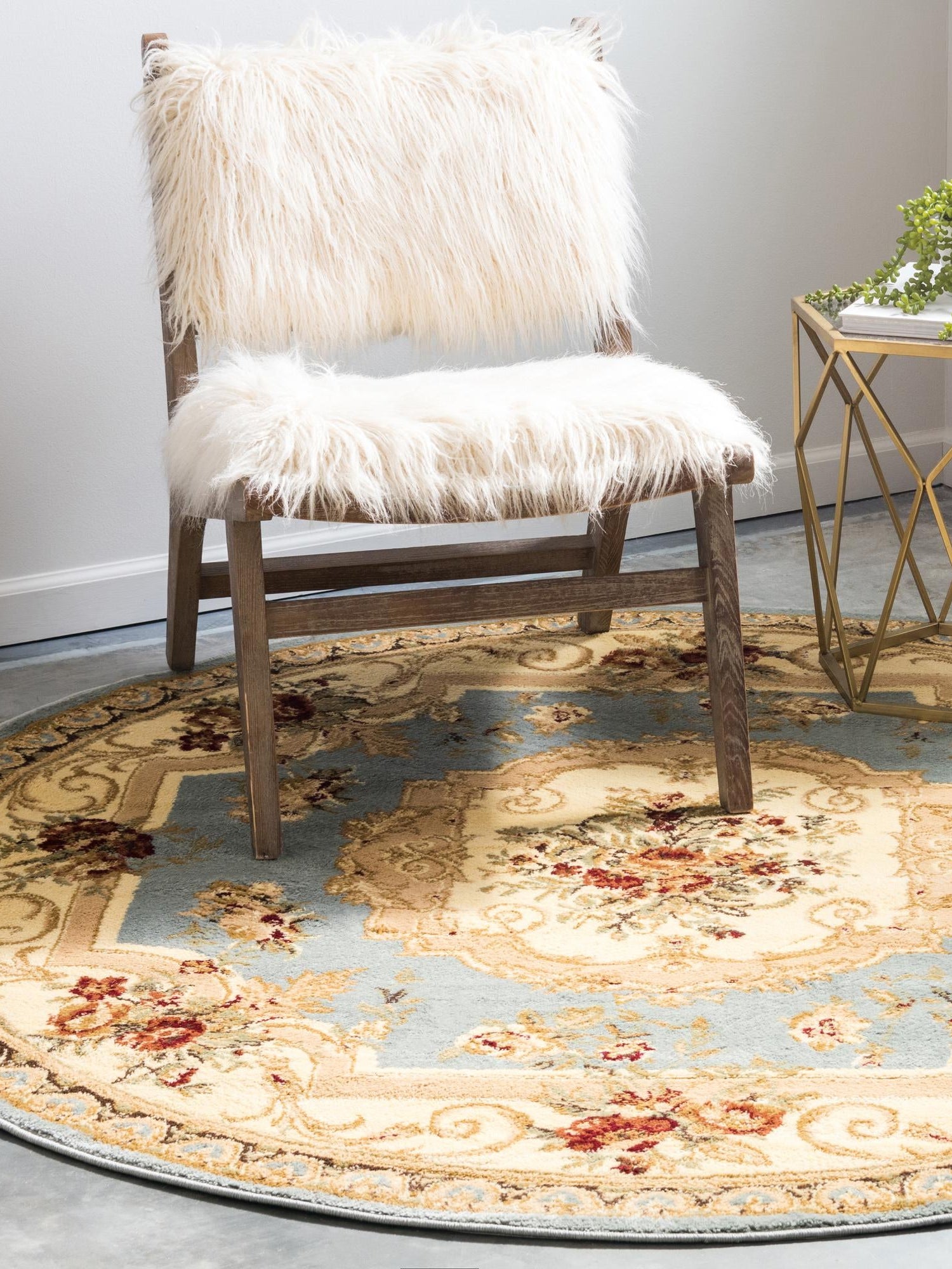 Light Blue 7' 1 x 7' 1 Versailles Round Area Rug Classic Traditional Motif Indoor Carpet for Hallways, Dining Rooms, Bedrooms, Living Room, Office for Sale at Rug Engine