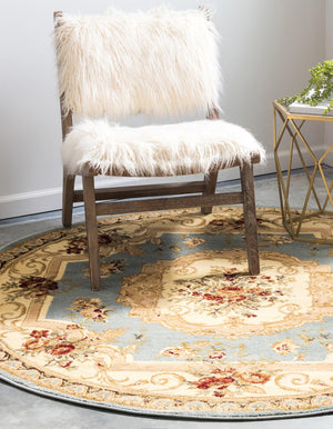 Light Blue 7' 1 x 7' 1 Versailles Round Area Rug Classic Traditional Motif Indoor Carpet for Hallways, Dining Rooms, Bedrooms, Living Room, Office for Sale at Rug Engine