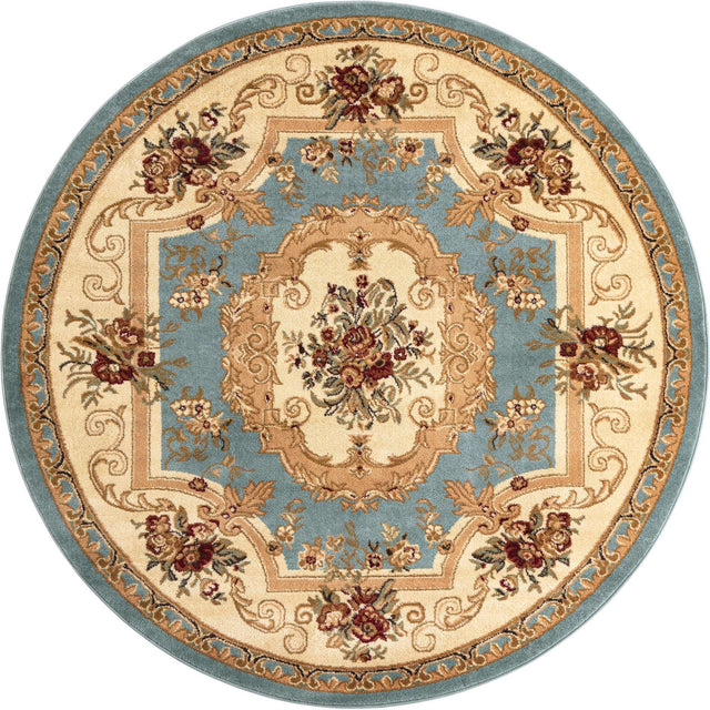 Light Blue 6' 1 x 6' 1 Versailles Round Area Rug