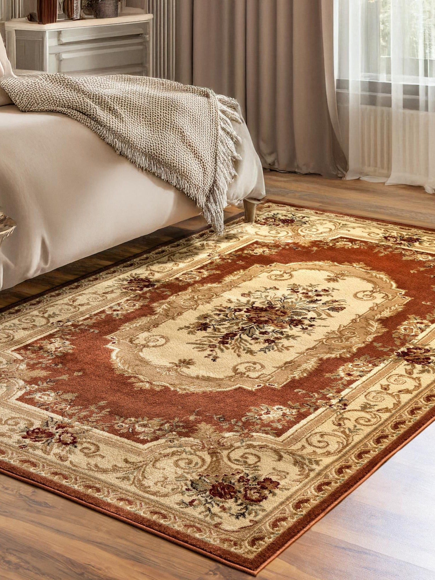 Brick Red 7' 1 x 10' Versailles Rectangle Area Rug Classic Traditional Motif Indoor Carpet for Hallways, Dining Rooms, Bedrooms, Living Room, Office for Sale at Rug Engine
