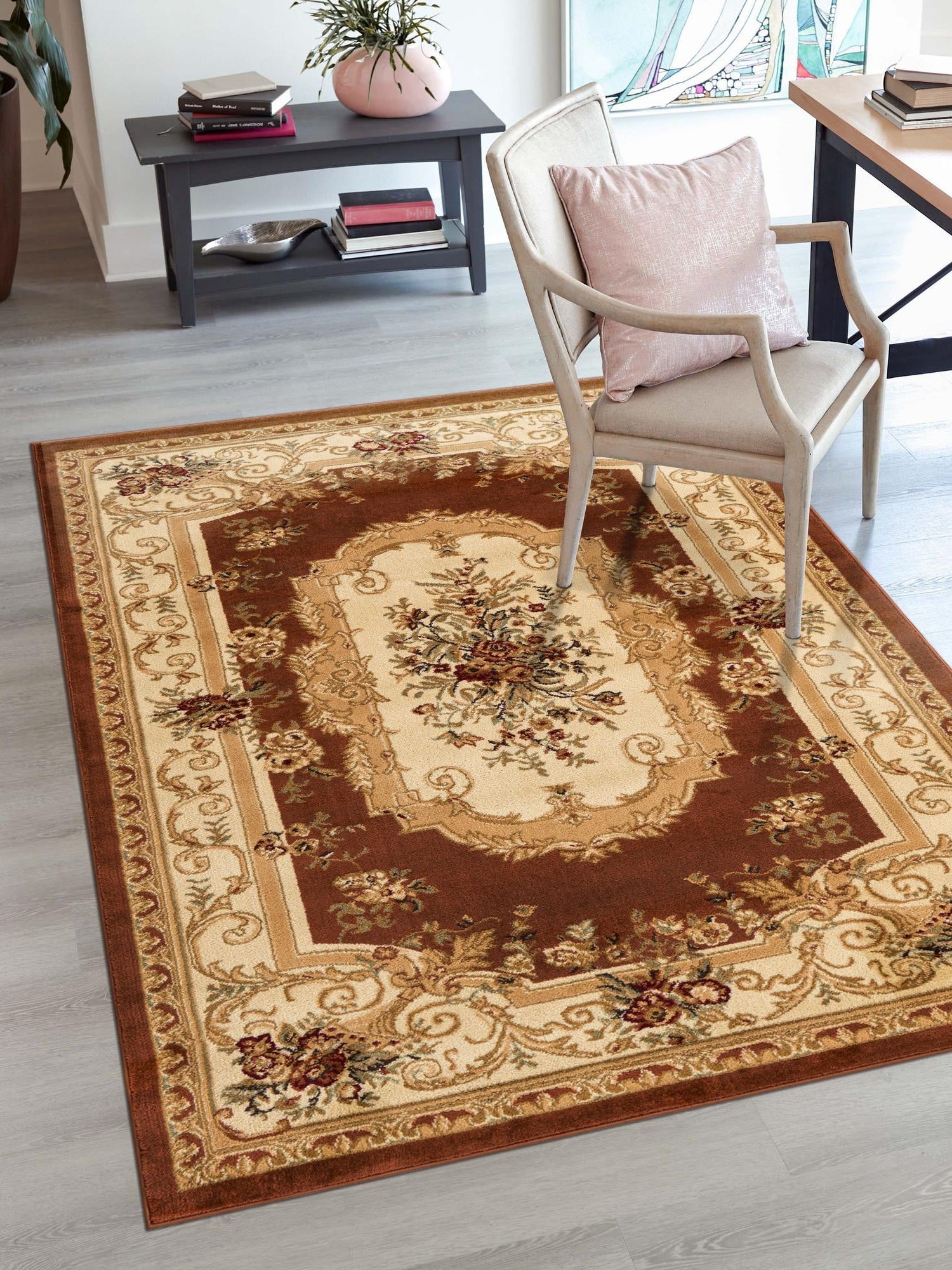 Brick Red 7' 1 x 10' Versailles Rectangle Area Rug Classic Traditional Motif Indoor Carpet for Hallways, Dining Rooms, Bedrooms, Living Room, Office for Sale at Rug Engine