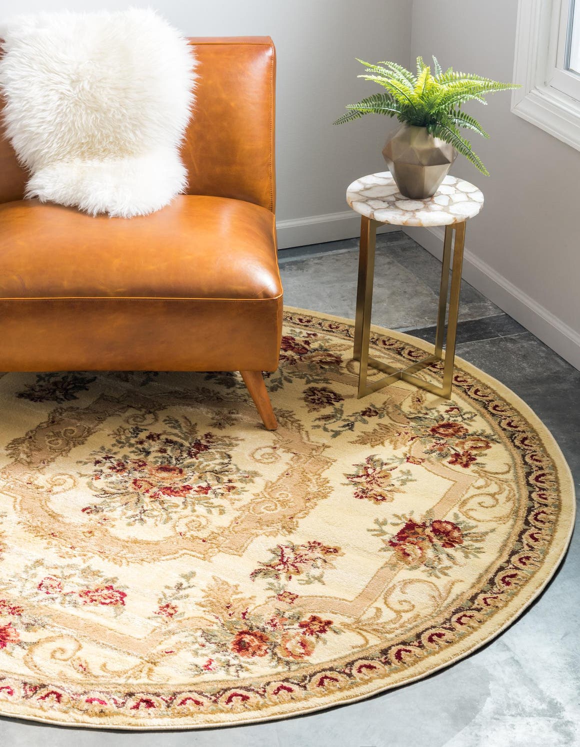 Cream 7' 1 x 7' 1 Versailles Round Area Rug