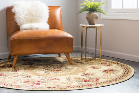 Cream 10' x 10' Versailles Round Area Rug Classic Traditional Motif Indoor Carpet for Hallways, Dining Rooms, Bedrooms, Living Room, Office for Sale at Rug Engine