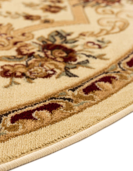 Cream 13' 1 x 13' 1 Versailles Round Area Rug Classic Traditional Motif Indoor Carpet for Hallways, Dining Rooms, Bedrooms, Living Room, Office for Sale at Rug Engine