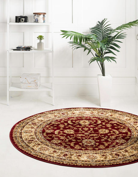 Red 6' 1 x 6' 1 Voyage Round Area Rug Persian Inspired Classic Traditional Design Durable Carpet Mat for Home Interior Design for Sale at Rug Engine