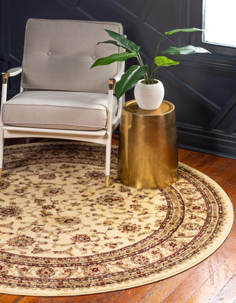 Cream 7' 10 x 7' 10 Voyage Round Area Rug Persian Inspired Classic Traditional Design Durable Carpet Mat for Home Interior Design for Sale at Rug Engine