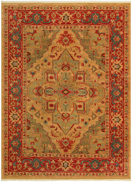 Tan 9' x 12' Sahand Rectangle Area Rug Affordable Easy Clean Traditional Design Durable Carpet for Home Interior Design Living Room Dining Office for Sale at Rug Engine