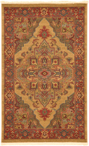 Tan 3' 1 x 5' 3 Sahand Rectangle Area Rug Affordable Easy Clean Traditional Design Durable Carpet for Home Interior Design Living Room Dining Office for Sale at Rug Engine