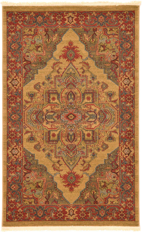 Tan 3' 1 x 5' 3 Sahand Rectangle Area Rug Affordable Easy Clean Traditional Design Durable Carpet for Home Interior Design Living Room Dining Office for Sale at Rug Engine