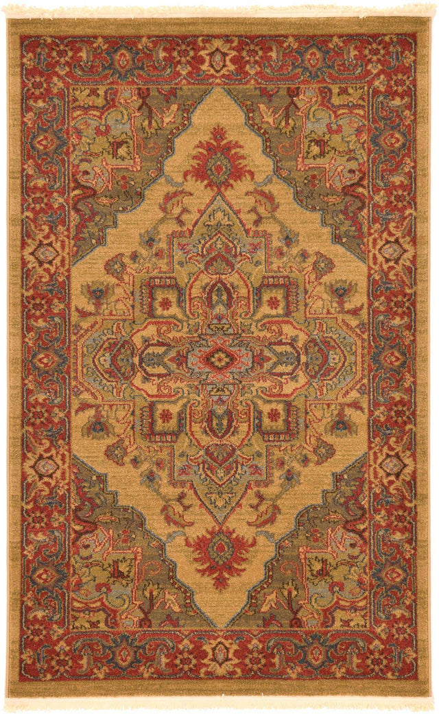 Tan 3' 1 x 5' 3 Sahand Rectangle Area Rug Affordable Easy Clean Traditional Design Durable Carpet for Home Interior Design Living Room Dining Office for Sale at Rug Engine