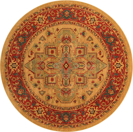 Tan 8' x 8' Sahand Round Area Rug Affordable Easy Clean Traditional Design Durable Carpet for Home Interior Design Living Room Dining Office for Sale at Rug Engine