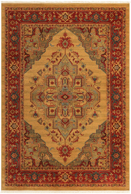 Tan 7' 1 x 10' Sahand Rectangle Area Rug Affordable Easy Clean Traditional Design Durable Carpet for Home Interior Design Living Room Dining Office for Sale at Rug Engine