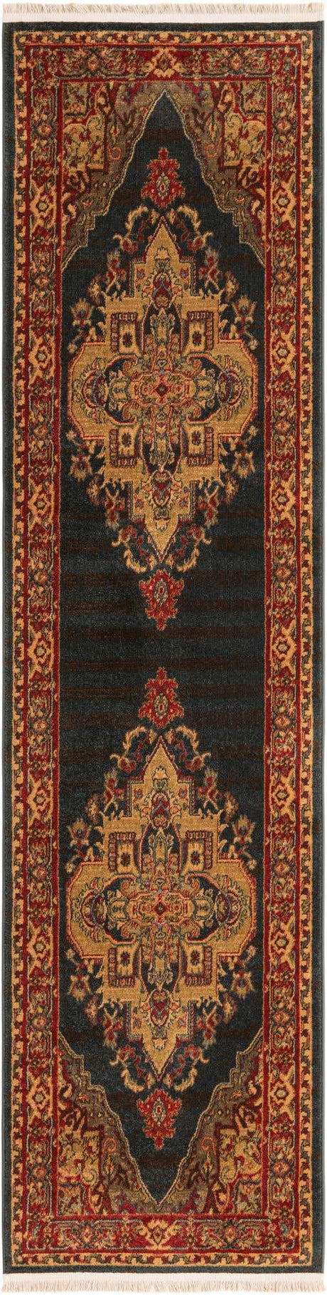 Navy Blue 2' 7 x 10' Sahand Runner Area Rug Affordable Easy Clean Traditional Design Durable Carpet for Home Interior Design Living Room Dining Office for Sale at Rug Engine