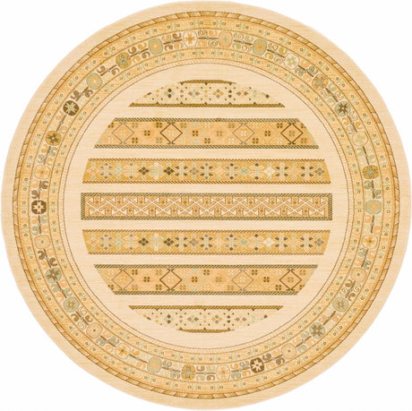 Ivory 8' x 8' Fars Round Area Rug 100% Polypropylene Unique Traditional Carpet for Classical Living, Dining Room & Office Spaces for Sale at Rug Engine