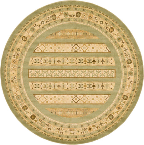 Light Green 8' x 8' Fars Round Area Rug 100% Polypropylene Unique Traditional Carpet for Classical Living, Dining Room & Office Spaces for Sale at Rug Engine
