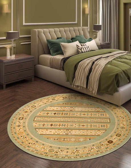 Light Green 8' x 8' Fars Round Area Rug 100% Polypropylene Unique Traditional Carpet for Classical Living, Dining Room & Office Spaces for Sale at Rug Engine