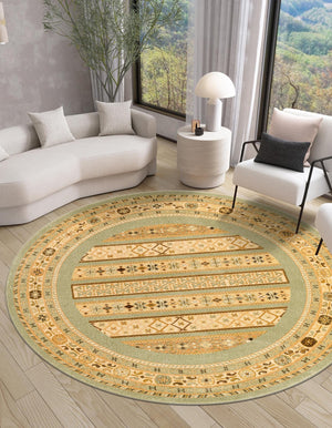 Light Green 6' 1 x 6' 1 Fars Round Area Rug 100% Polypropylene Unique Traditional Carpet for Classical Living, Dining Room & Office Spaces for Sale at Rug Engine