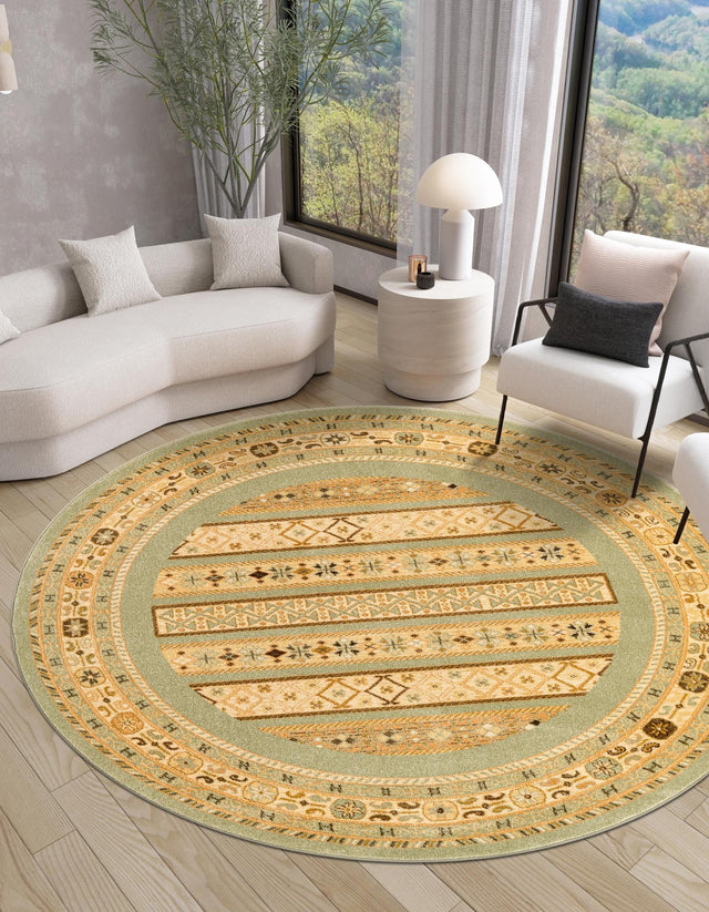 Light Green 6' 1 x 6' 1 Fars Round Area Rug 100% Polypropylene Unique Traditional Carpet for Classical Living, Dining Room & Office Spaces for Sale at Rug Engine