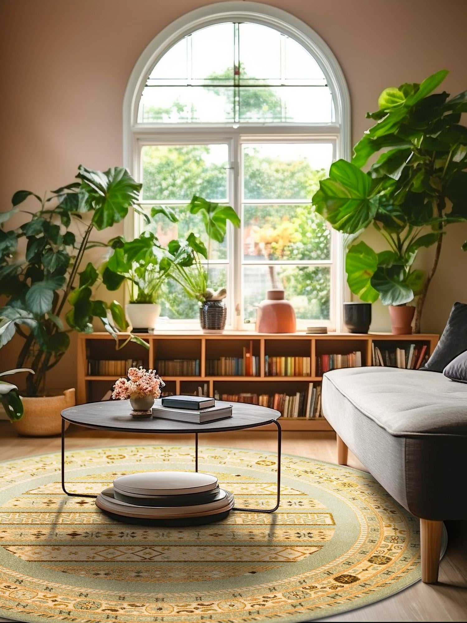 Light Green 8' x 8' Fars Round Area Rug 100% Polypropylene Unique Traditional Carpet for Classical Living, Dining Room & Office Spaces for Sale at Rug Engine