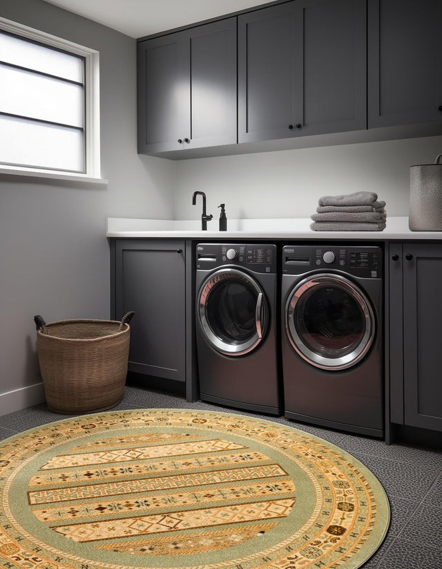 Light Green 6' 1 x 6' 1 Fars Round Area Rug 100% Polypropylene Unique Traditional Carpet for Classical Living, Dining Room & Office Spaces for Sale at Rug Engine