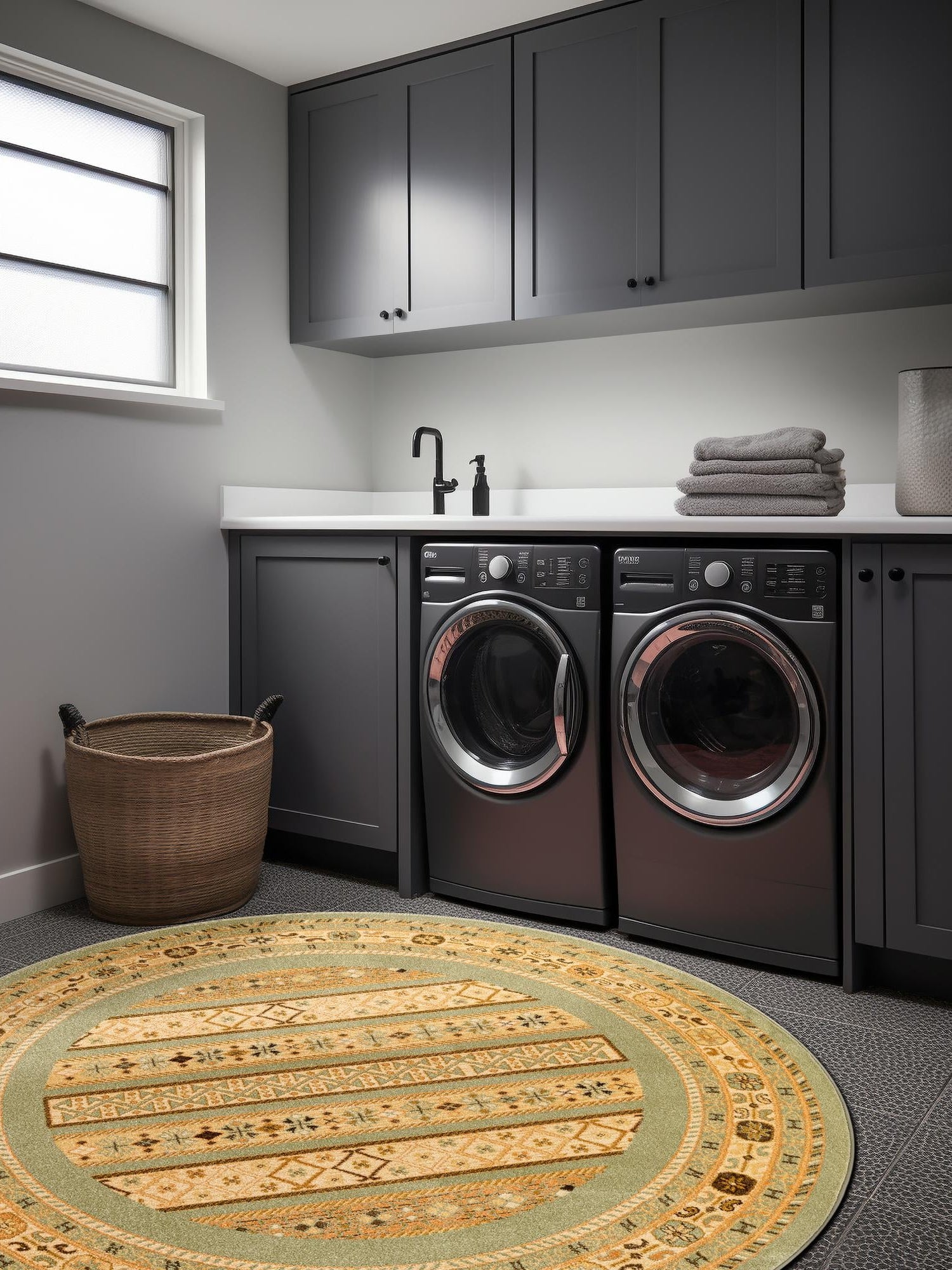 Light Green 8' x 8' Fars Round Area Rug 100% Polypropylene Unique Traditional Carpet for Classical Living, Dining Room & Office Spaces for Sale at Rug Engine